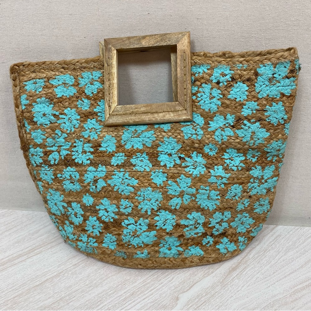 Twig & Arrow Boho Woven Jute Handmade Hand Painted Tote Bag